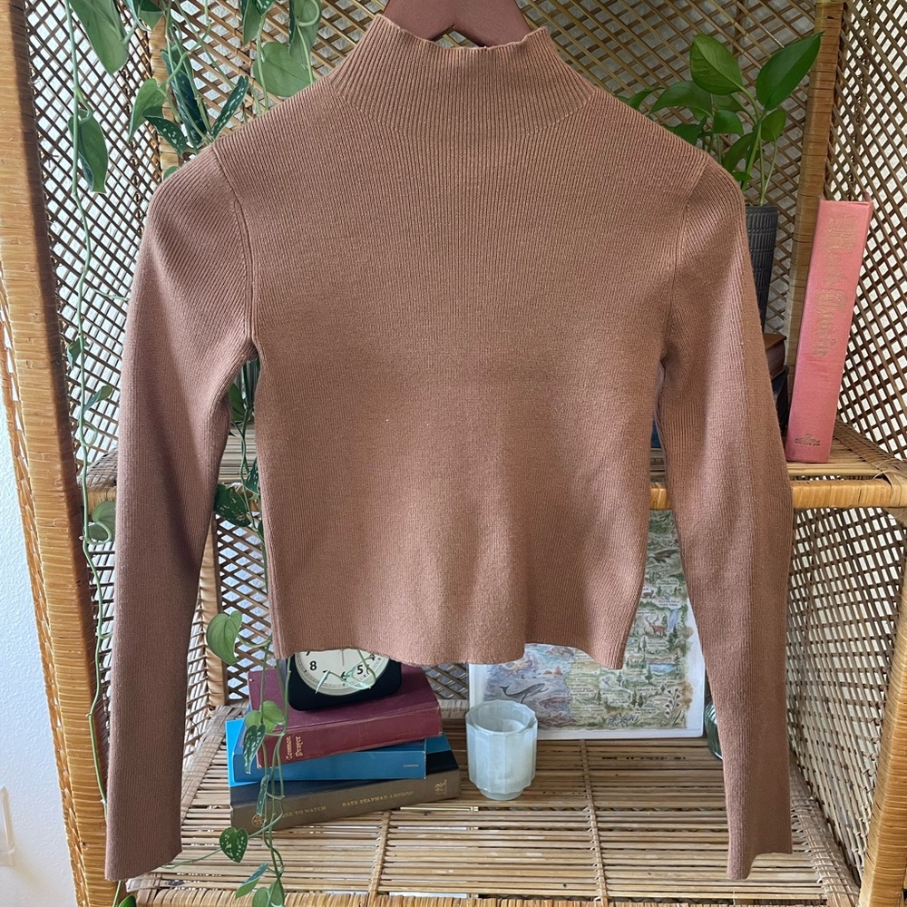 Brown Ribbed Turtleneck Sweater